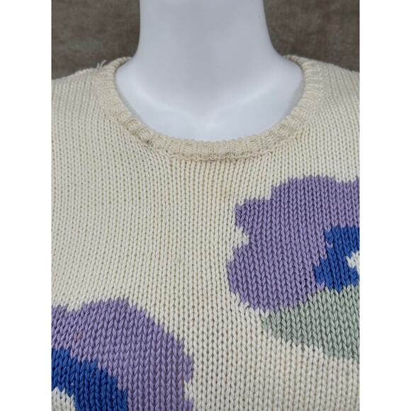 Jimmy Garcia Sweater Womens Small‎ Knit Cream Floral Hand Loomed Cottage Artsy - Picture 2 of 12